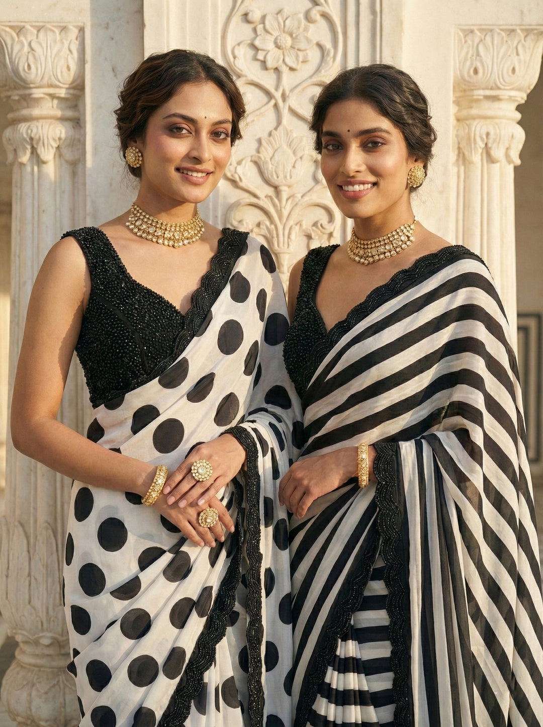 Neerus Black silk embellished saree with beadwork - detail view 5