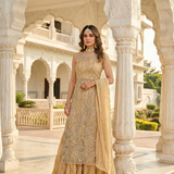 Beige Net Heavy Sequins Three Piece Suit Set