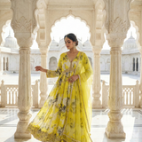 Variyali Green Crepe Floral Anarkali Set