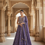 Lavender Chinnon Hand Embroidered Anarkali Set
