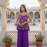 Purple Georgette Embroidery Kurti And Palazoo Set