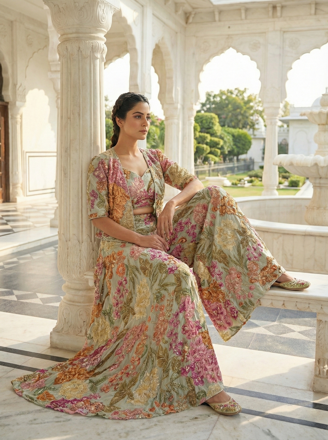 Neerus Beige Banarasi embellished suit set - detail view 2