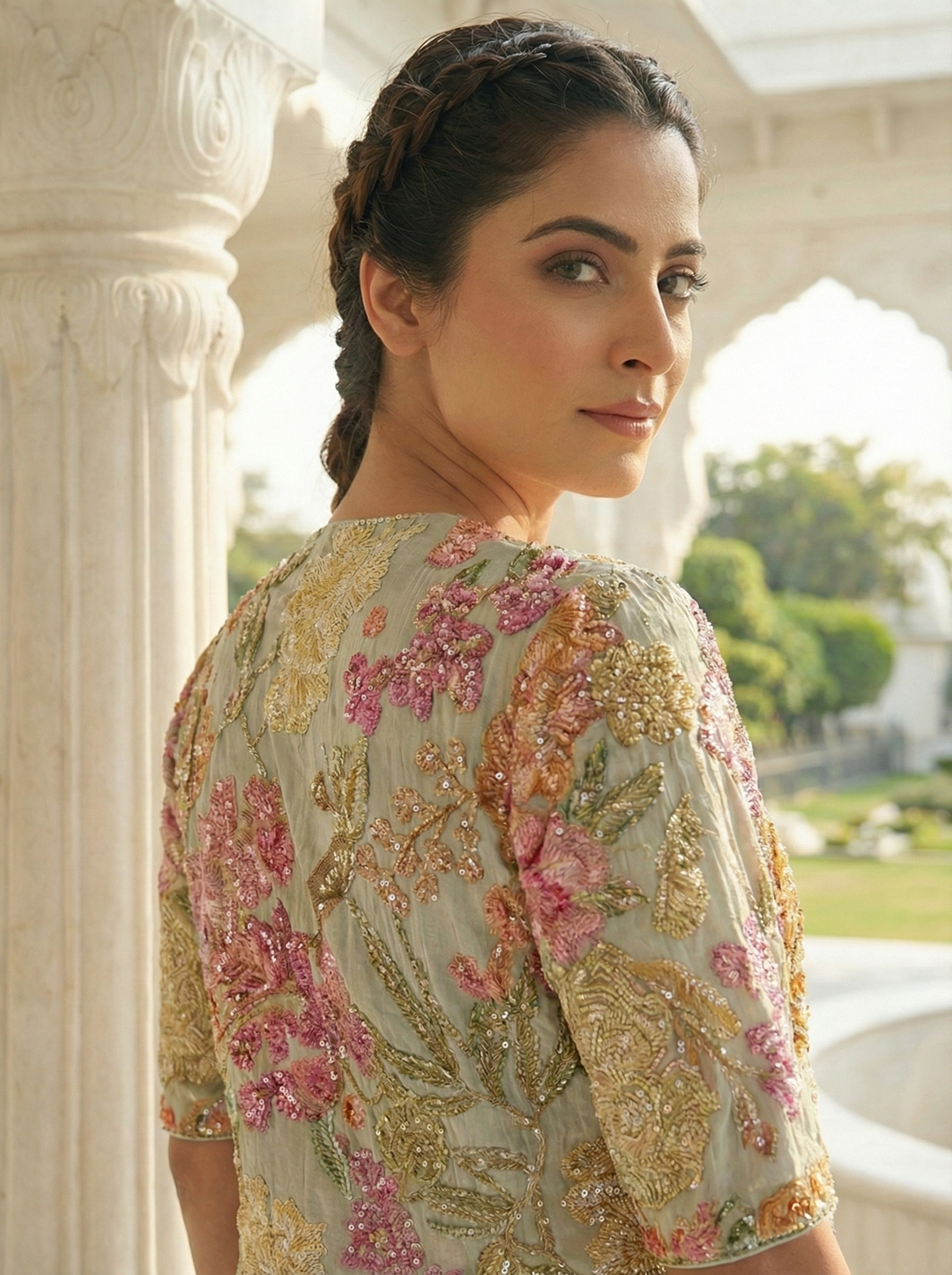 Neerus Beige Banarasi embellished suit set - detail view 1