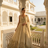 Beige Tissue Heavy Zari Embroidered Anarkali Set