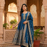 Peacock Silk Digital Print Suit Set