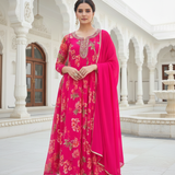 Rani Pink Tissue Floral Digital Printed Three Piece Suit Set