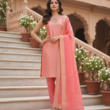 Peach Banaras Embroidery Suit Set