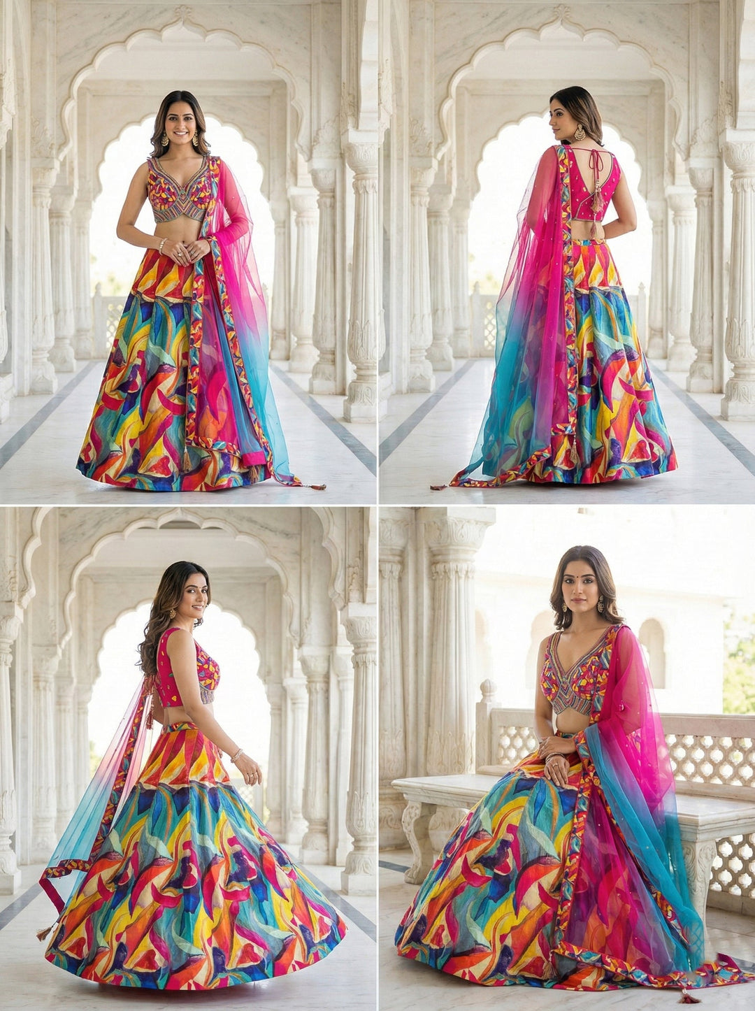 Neerus Multi Chinon Digital Printed Lehenga Set - side view