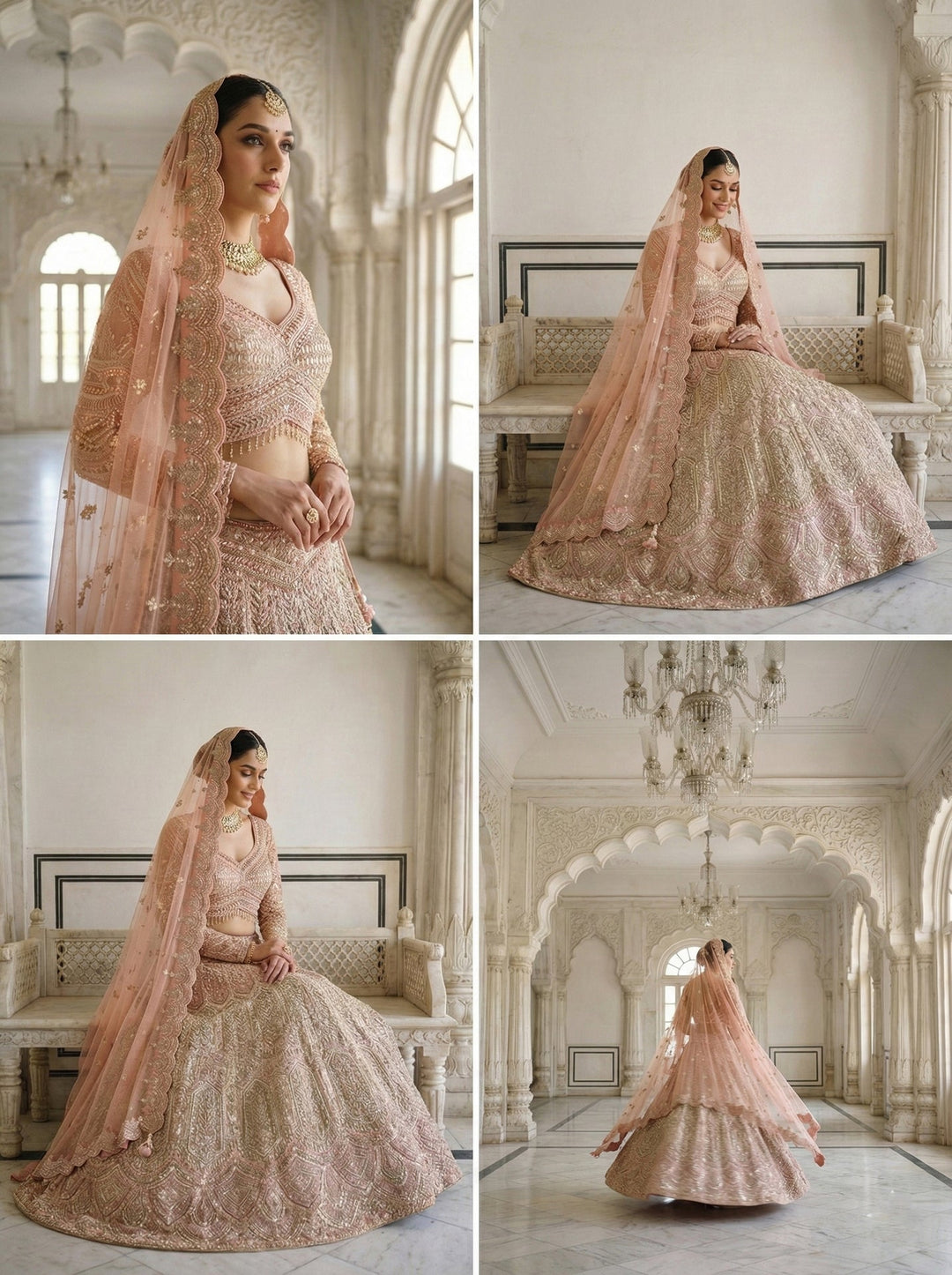Neerus Pink net hand embroidered lehenga set - back view