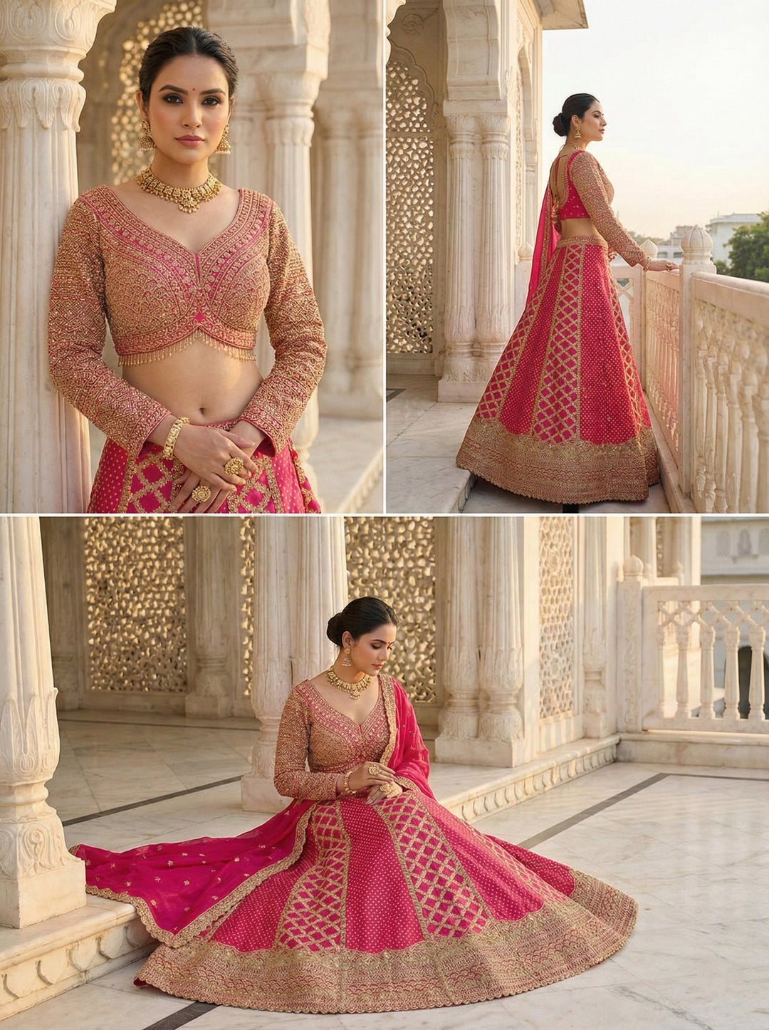 Neerus Pink tissue hand embroidered lehenga set - back view
