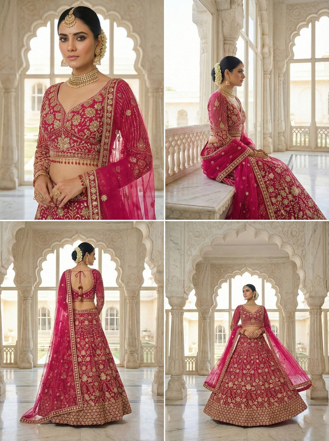 Neerus Pink net hand embroidered lehenga set - back view