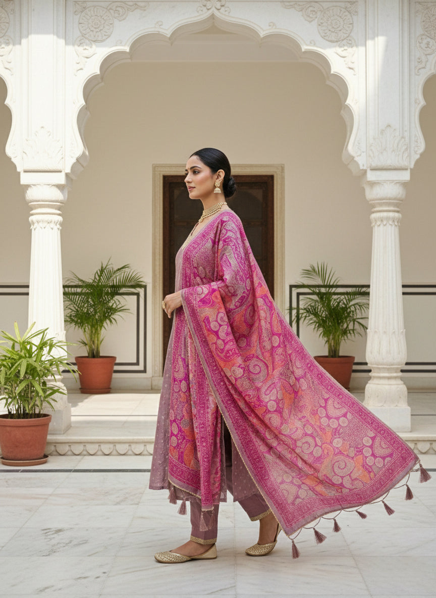 Neerus Pink tissue suit set - side view