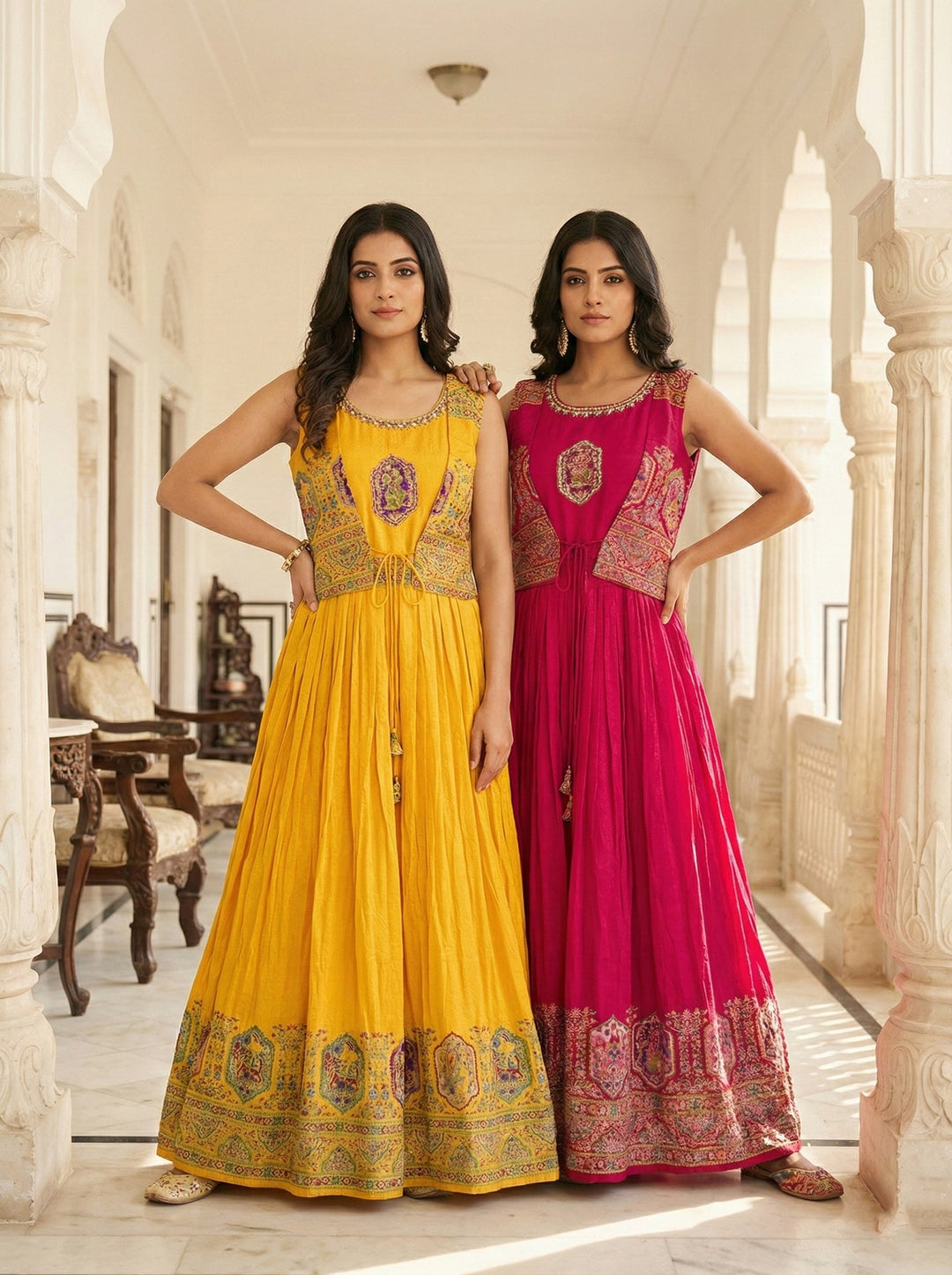 Neerus Pink Georgette Digital Printed Maxi Dress - back view