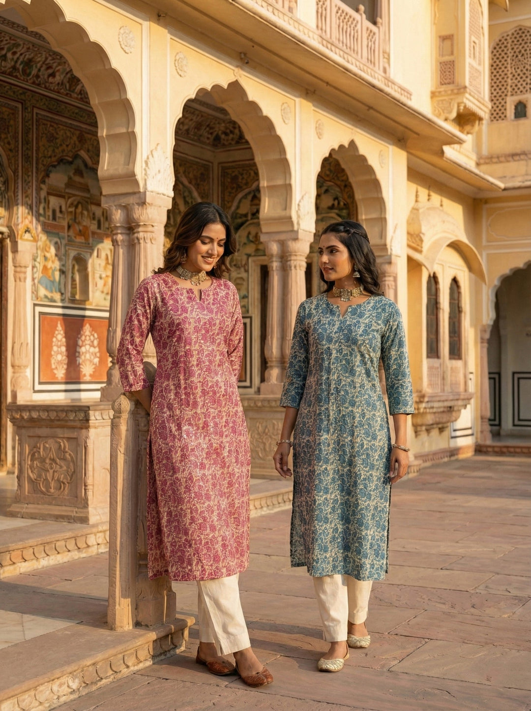 Neerus Green cotton digital printed kurta - detail view 3