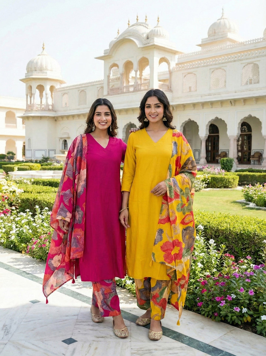 Neerus Pink muslin straight suit set - back view