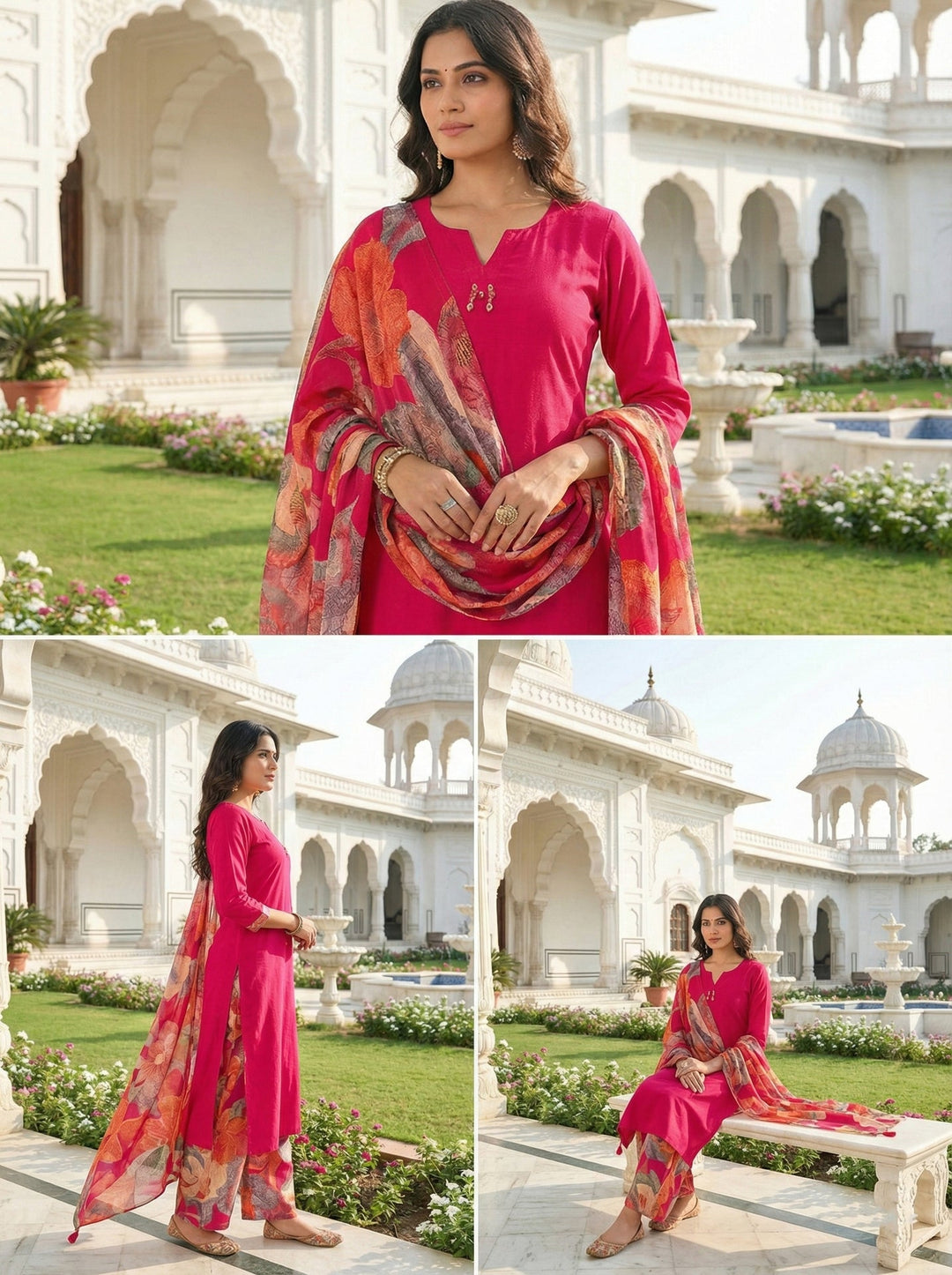 Neerus Pink muslin straight suit set - detail view 2