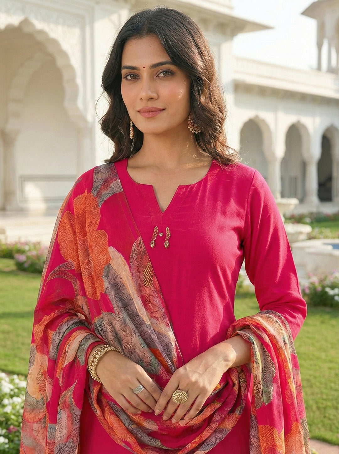 Neerus Pink muslin straight suit set - side view