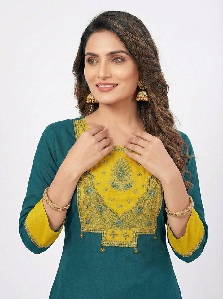 Neerus Green rayon straight suit set - side view