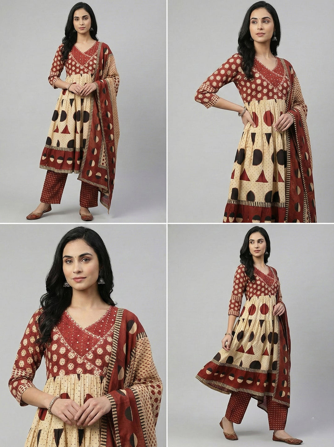 Neerus Maroon cotton digital printed suit set - side view
