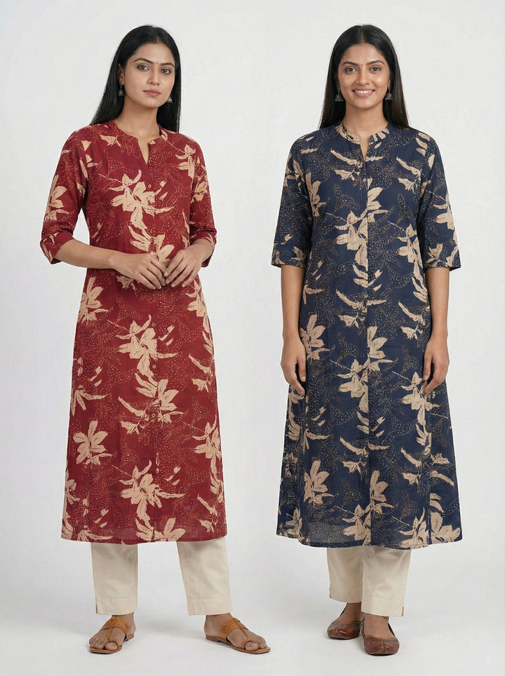 Neerus Blue modal digital printed kurta - detail view 2