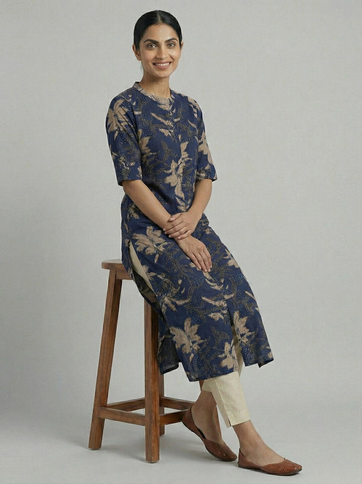 Neerus Blue modal digital printed kurta - back view