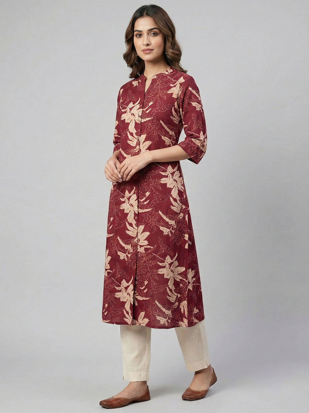 Neerus Maroon modal digital printed kurta - back view