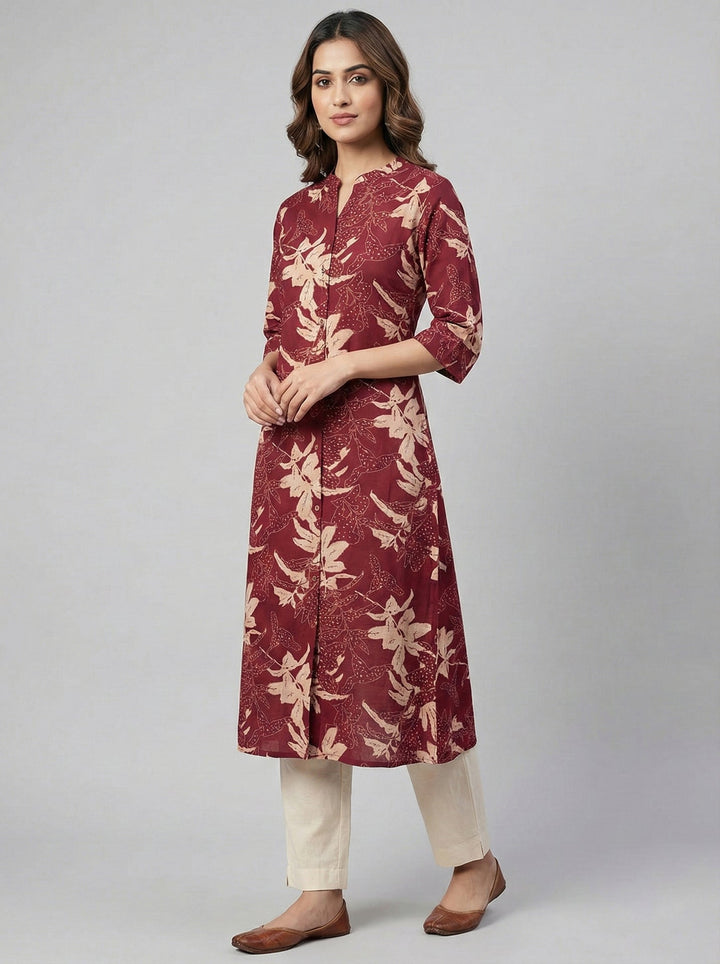 Neerus Maroon modal digital printed kurta - back view