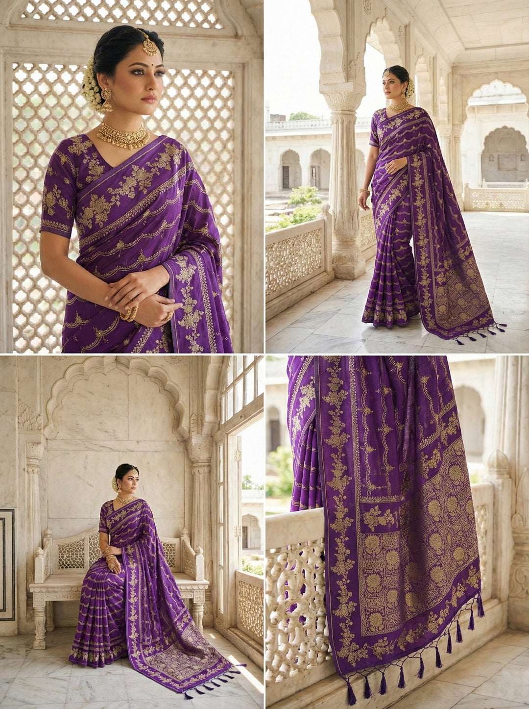 Neerus Purple tissue digital printed saree - side view