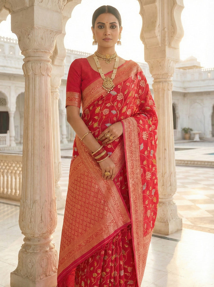 Neerus Pink silk digital printed saree - side view