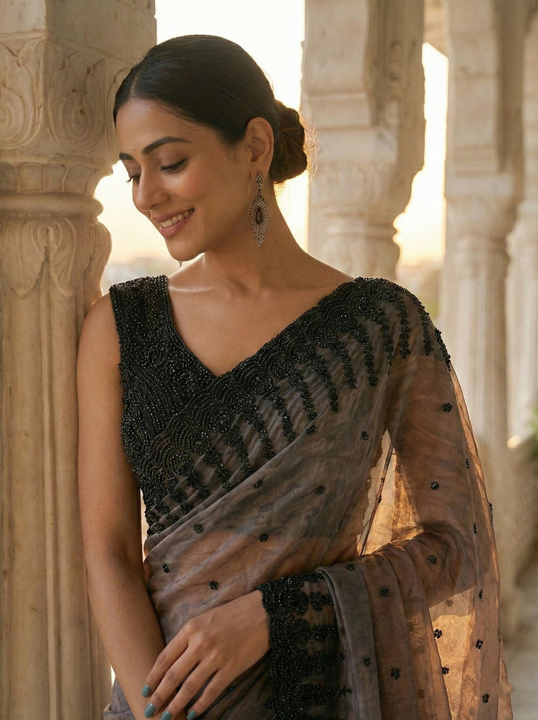 Neerus Multi tissue embellished saree - side view