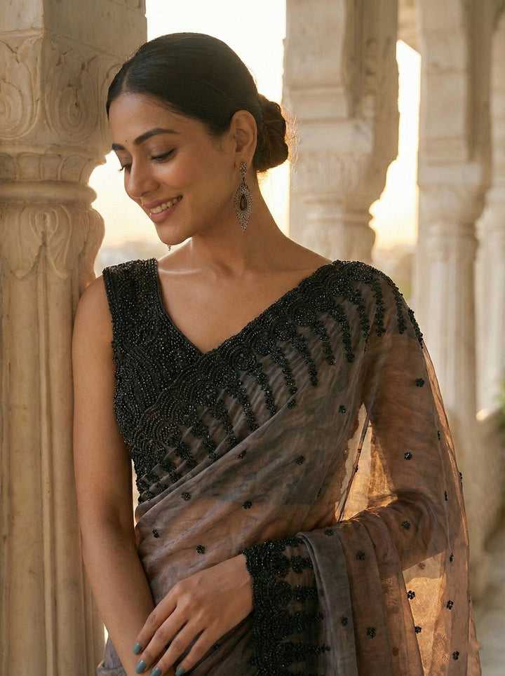 Neerus Multi tissue embellished saree - side view