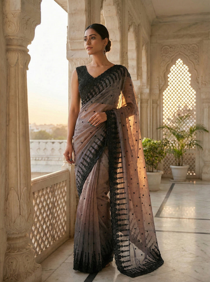 Neerus Multi tissue embellished saree - front view