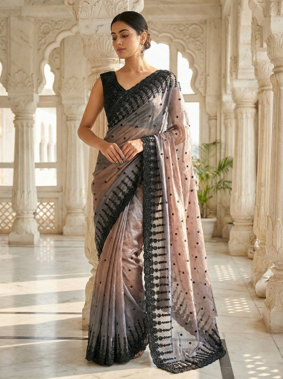 Neerus Multi tissue embellished saree - detail view 1