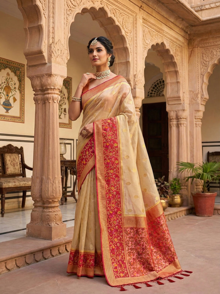 Neerus Gold silk digital printed saree - front view