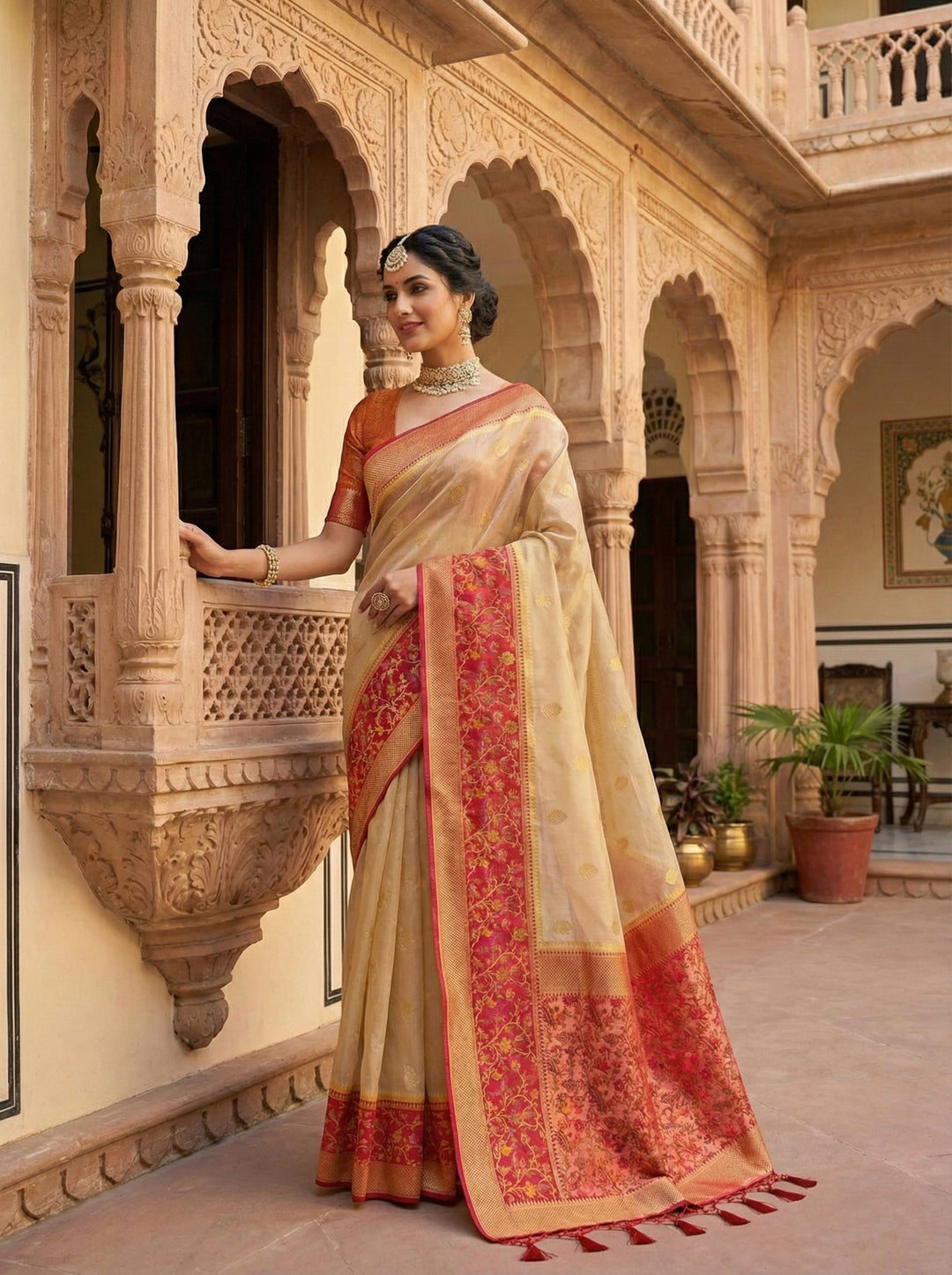Neerus Gold silk digital printed saree - side view