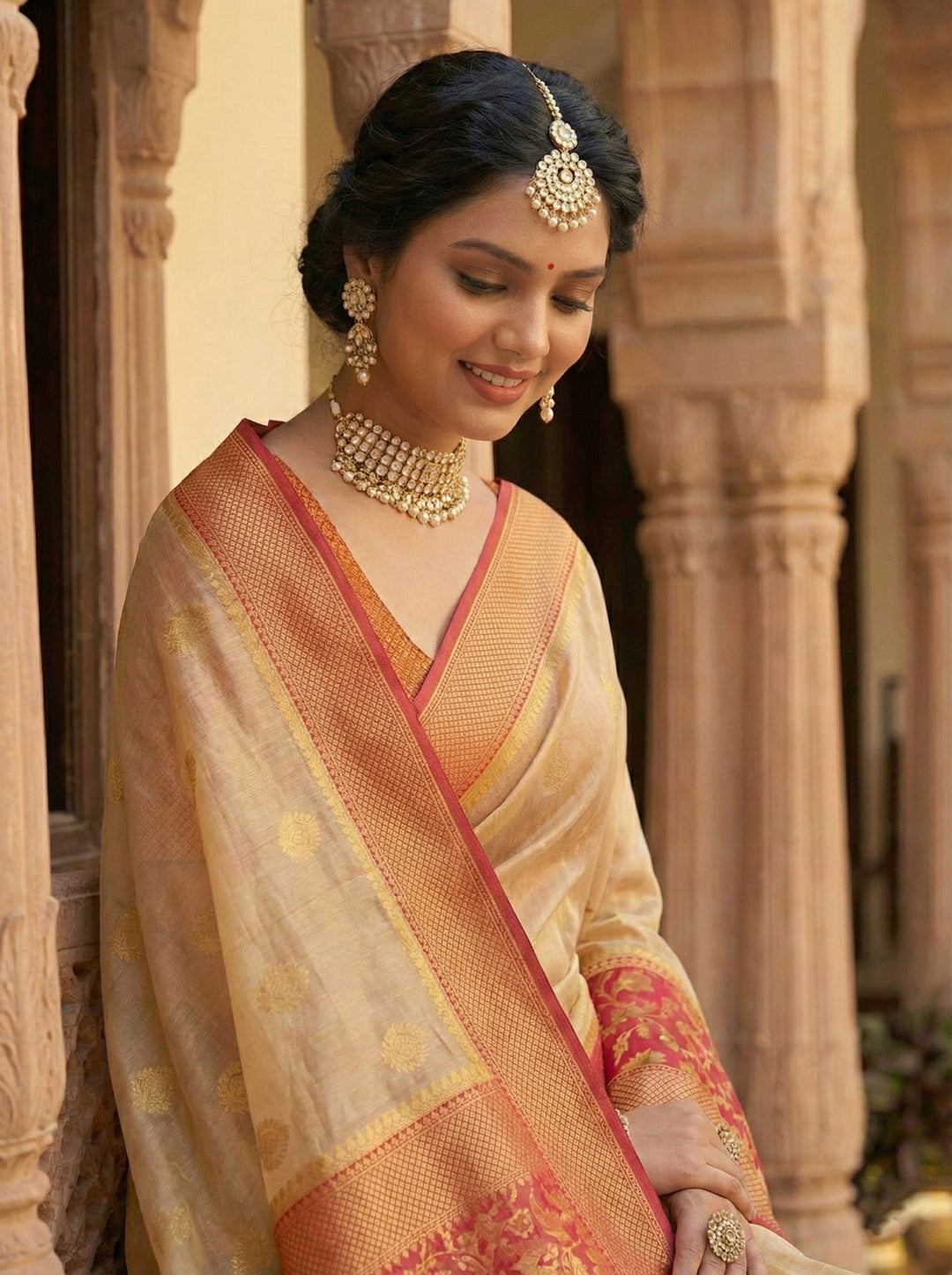 Neerus Gold silk digital printed saree - back view