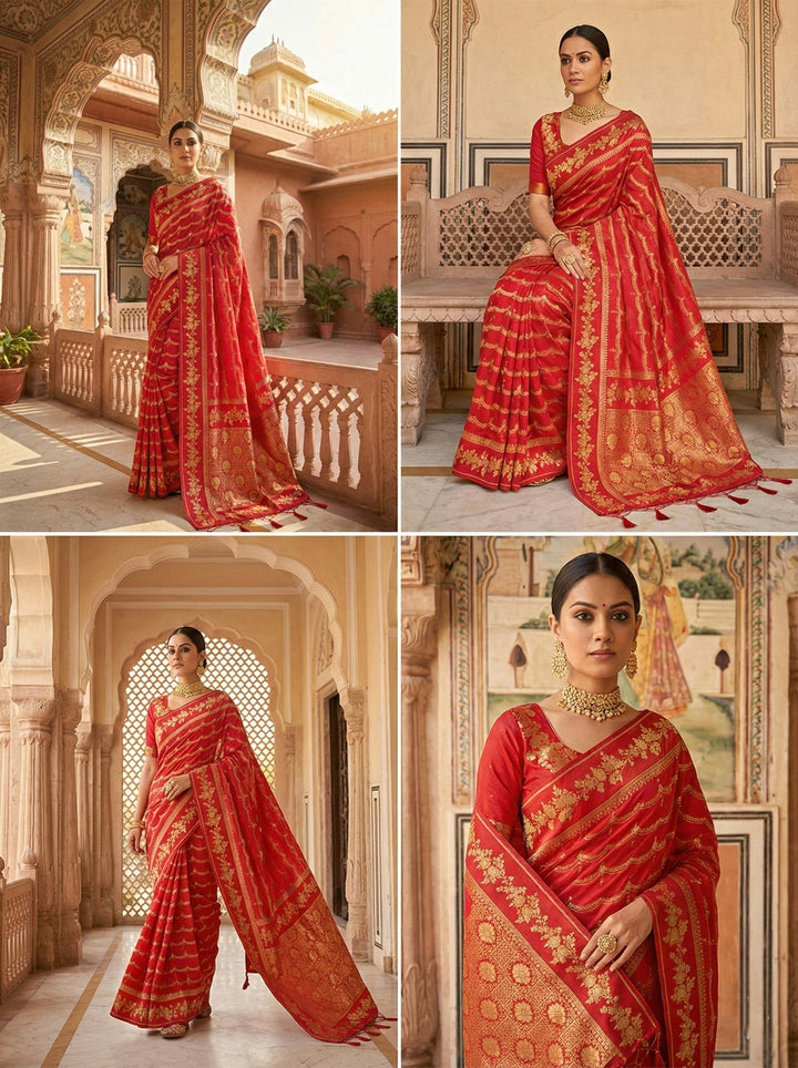 Neerus Red silk digital printed saree - detail view 1