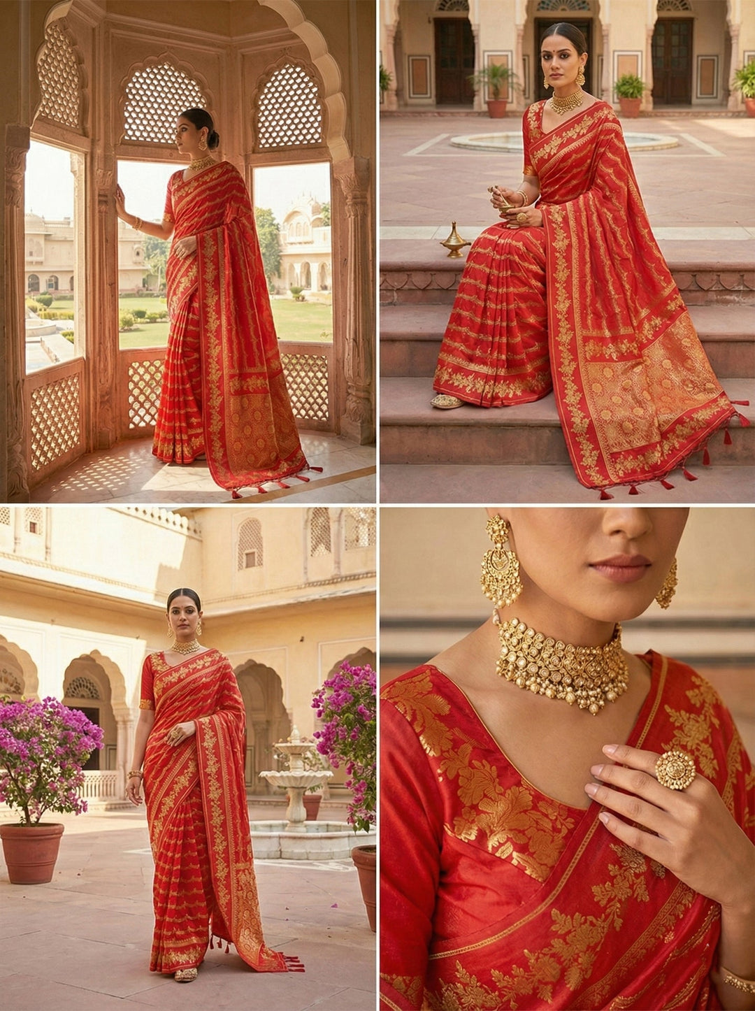 Neerus Red silk digital printed saree - detail view 2