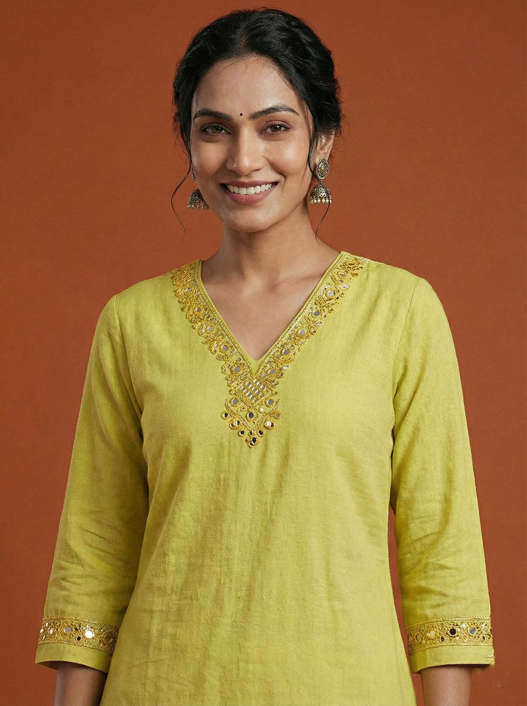 Neerus Yellow rayon solid kurti - back view