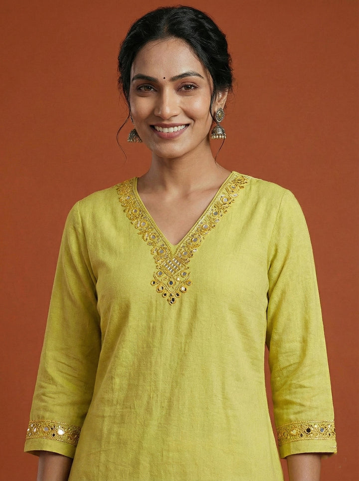 Neerus Yellow rayon solid kurti - back view