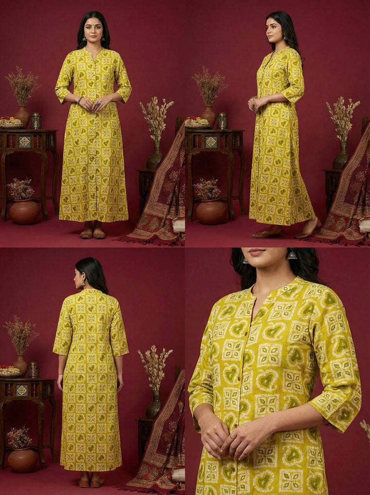 Neerus Green silk digital printed kurta - detail view 2