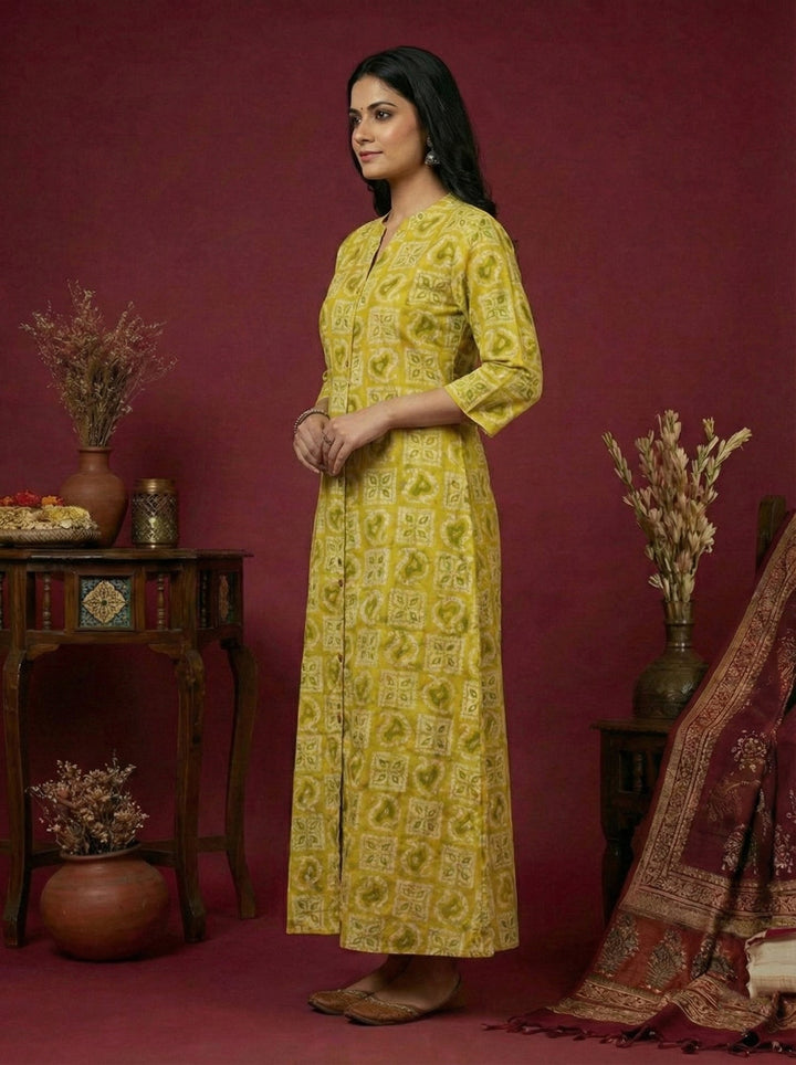 Neerus Green silk digital printed kurta - back view