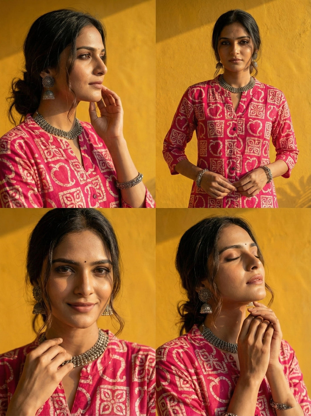 Neerus Pink silk digital printed kurta - detail view 1
