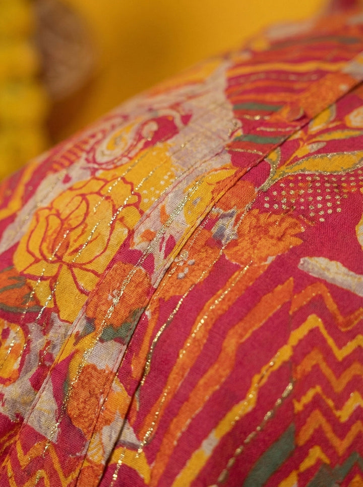 Neerus Pink silk digital printed maxi dress - detail view 3