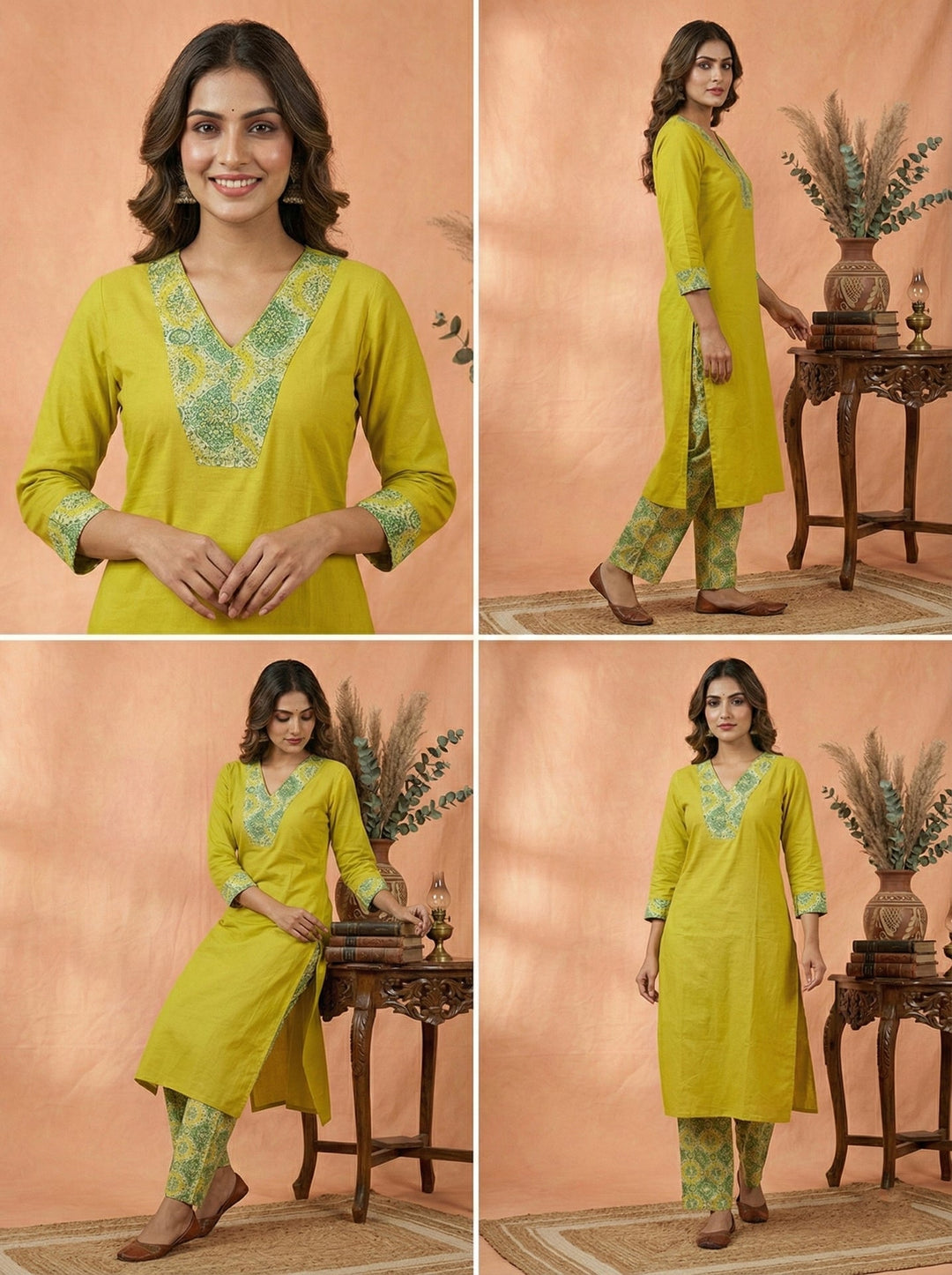 Neerus Green silk hand embroidered suit set - detail view 2
