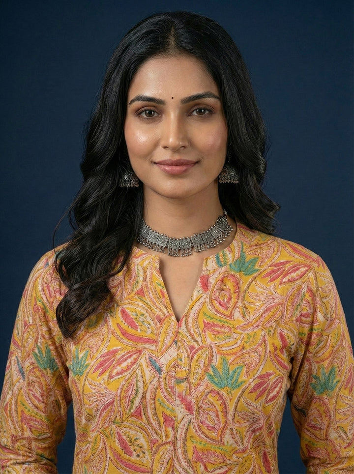 Neerus Green silk digital printed kurta - detail view 1