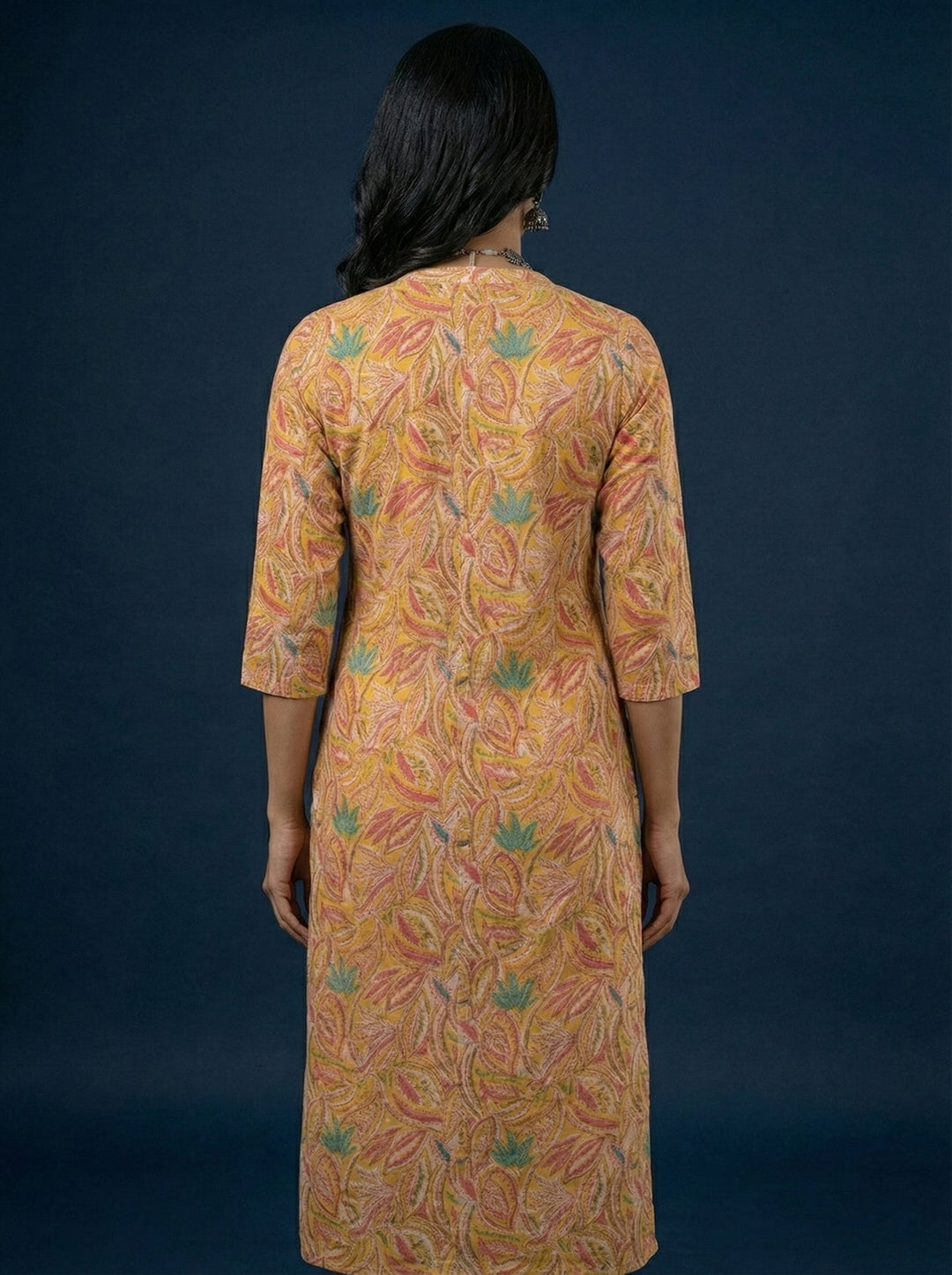 Neerus Green silk digital printed kurta - side view