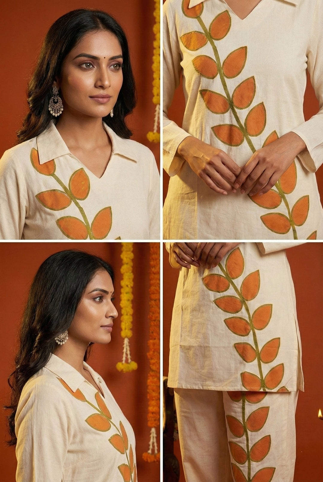Neerus Orange cotton digital printed suit set - detail view 3