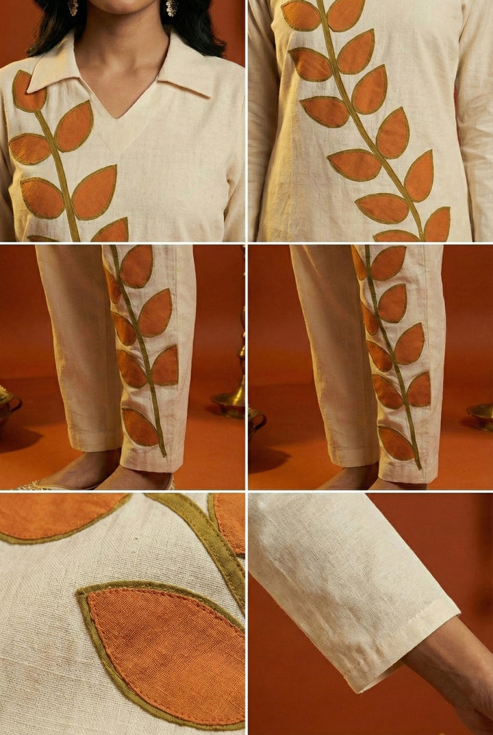 Neerus Orange cotton digital printed suit set - detail view 4