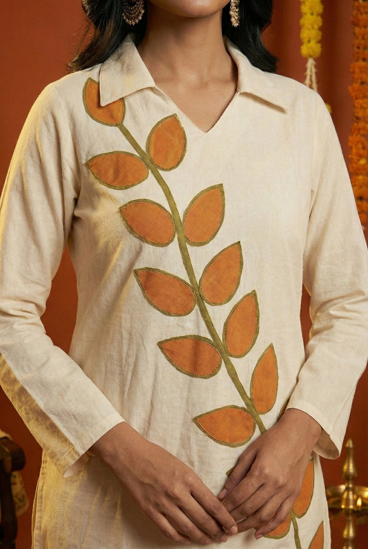 Neerus Orange cotton digital printed suit set - detail view 1
